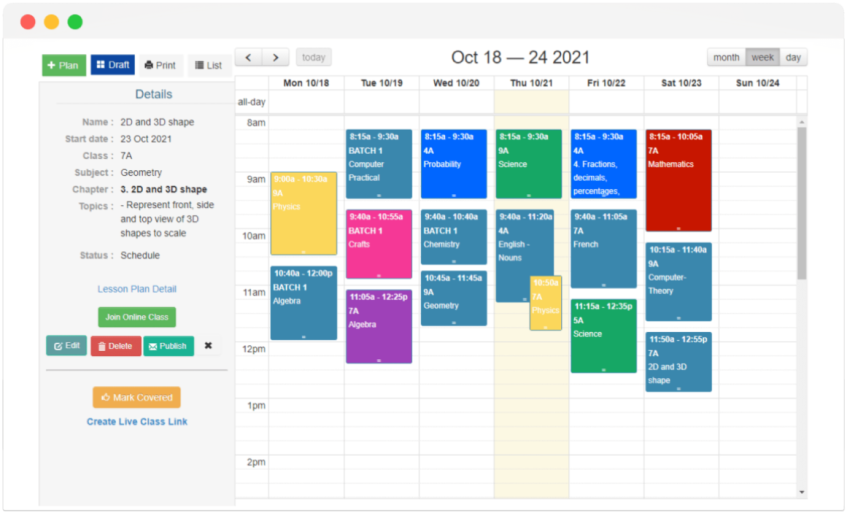 lesson plan dashboard on EduCloud